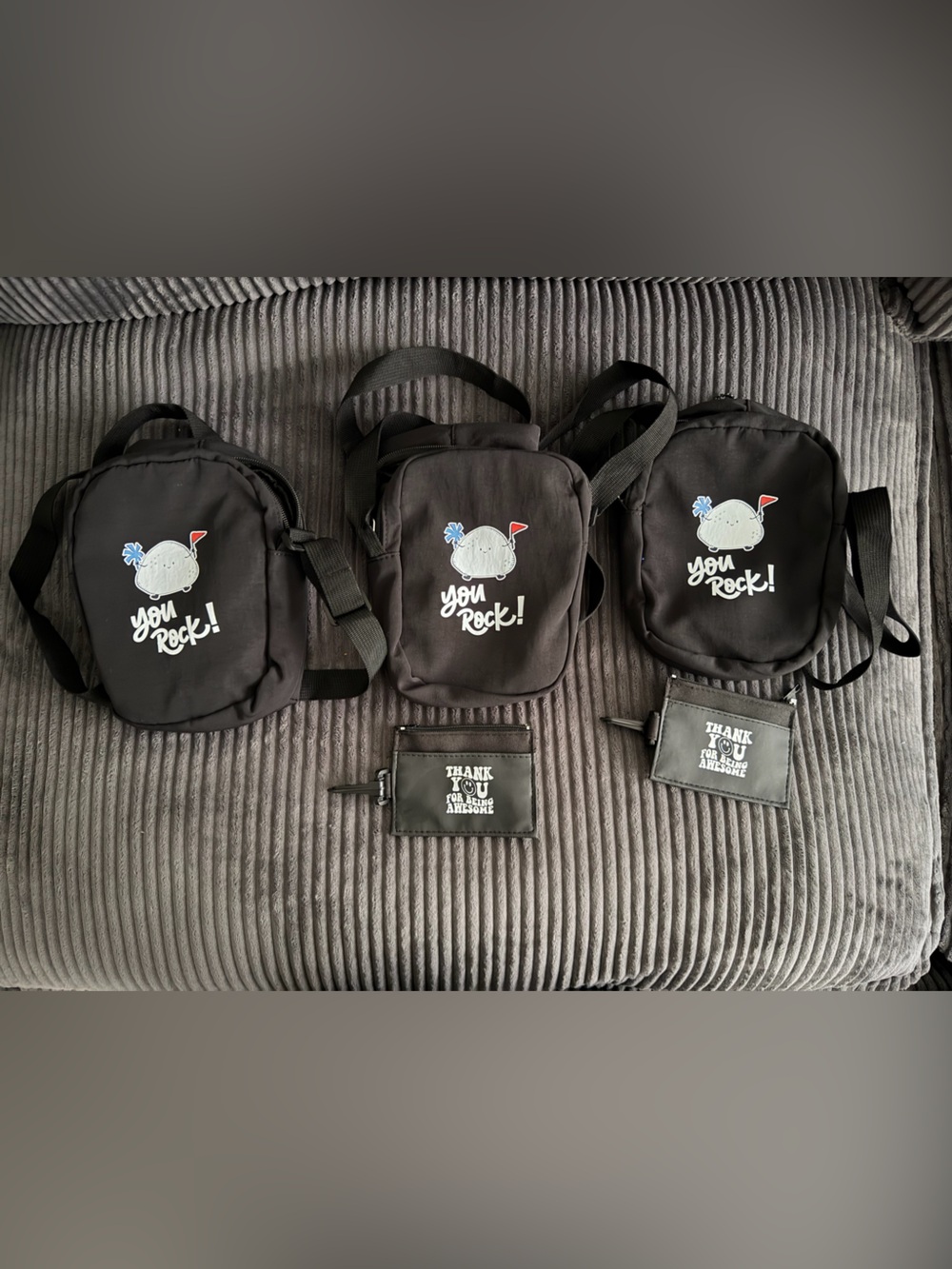 Kids Black Shoulder Bag with 'You Rock!' Design